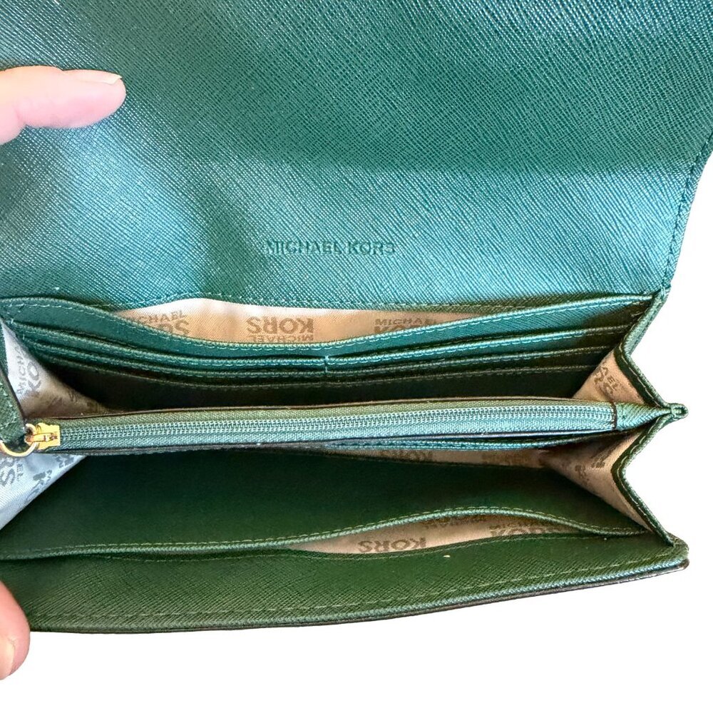 Michael Kors Sady Shoulder Bag Tote Purse Moss Green Gold+ Matching Wallet - Picture 9 of 11